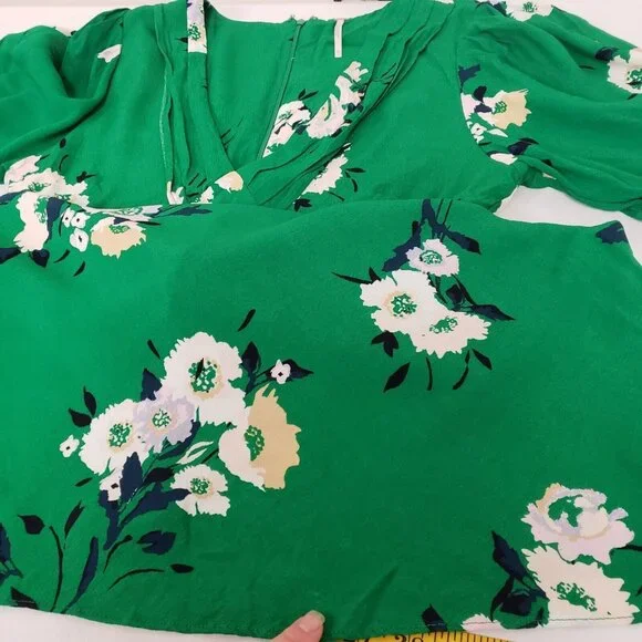 Free People Womens Neon Garden Floral Mini Dress Size 10 Green V Neck Bohemian - Picture 11 of 12